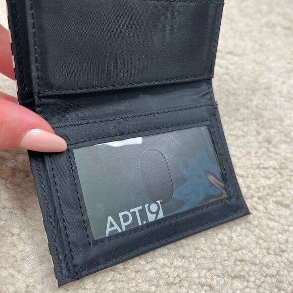 APT.9 Black White Striped Patent Trifold Wallet Small ID Card Slot Coin Pocket - Picture 3 of 8